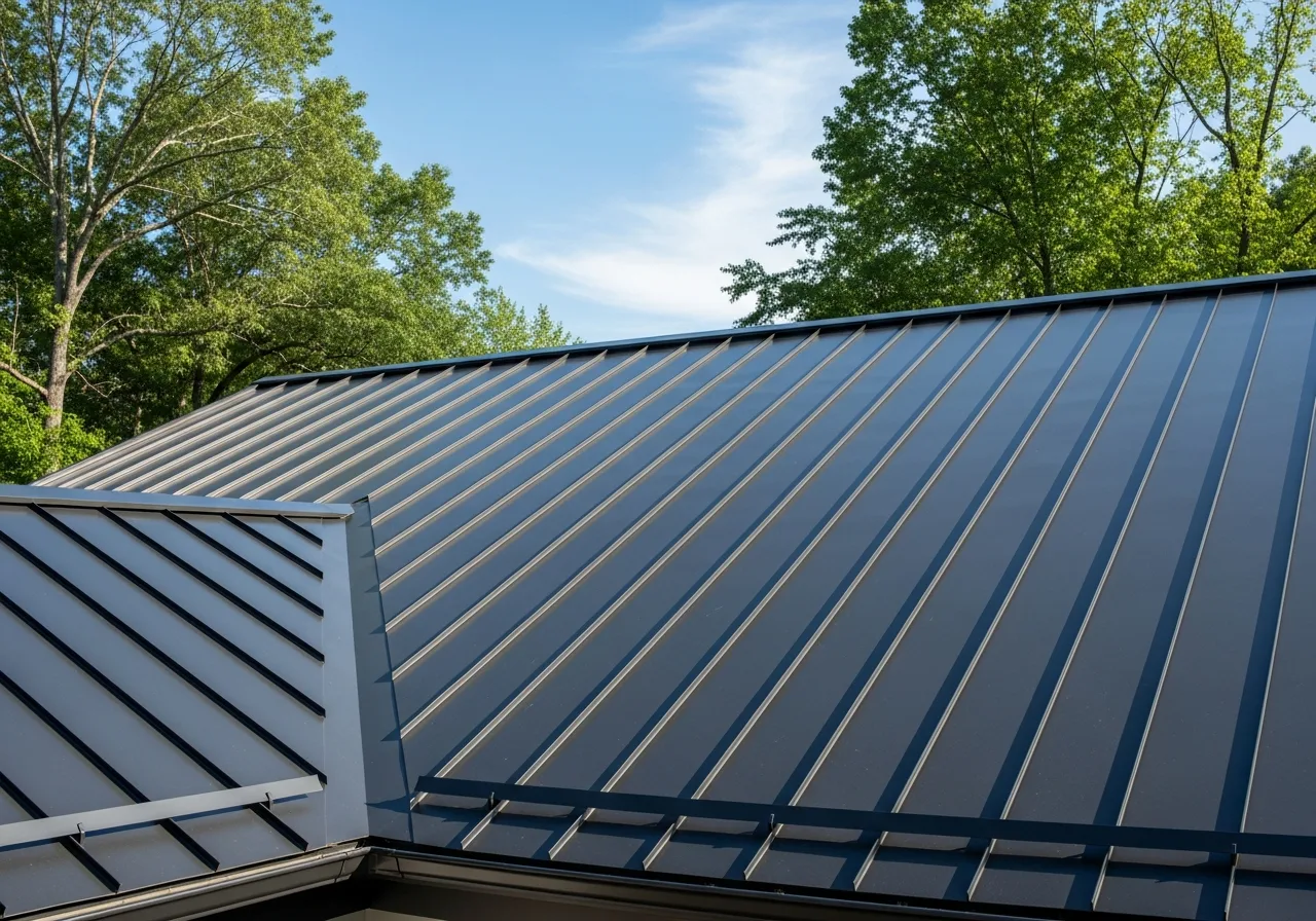 Standing seam metal roof on a Georgia home surrounded by trees